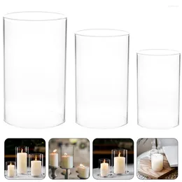 Candle Holders 3 Pcs Cylinder Head Supply Decorative Glass Shades Open Ended Clear Vases Desktop Tapered Candles Holder Tea Light