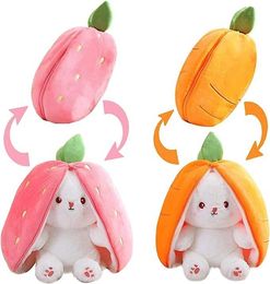 Competitive Price Easter Bunny Stuffed Animal, Reversible Bunny Carrot Strawberry Pillow, stuffed animals plush toys for kids