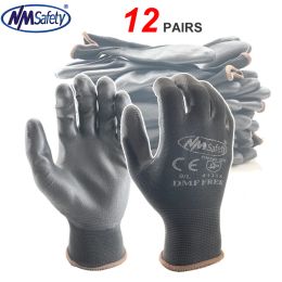 Gloves 24Pieces/12 Pairs Electric Hand Work Glove for Men Black Knit Nylon Dipped PU Rubber Security Protection Builders Fishing Garden