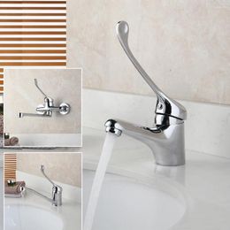 Bathroom Sink Faucets YANKSMART Kitchen Faucet Long Handle Design Basin Deck Mounted Water Tap Single Hole Mixer Taps