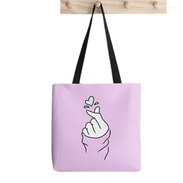 Shopping Bags Shopper Cute Heart Pastel Purple Tote Printed Bag Women Harajuku Handbag Girl Shoulder Lady Canvas