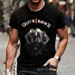 Men's T Shirts Fashion Quality T-Shirts Summer Casual Street Short Sleeve Poker Clothing Tee Tops O-Neck Rhinestone Breathable Tshirt Y2k