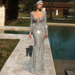 Party Dresses SHIN BRIDAL Mermaid Luxury Sequin Sparkly Evening For Women Long Sleeves Glitter Prom Dress Floor Length Wedding