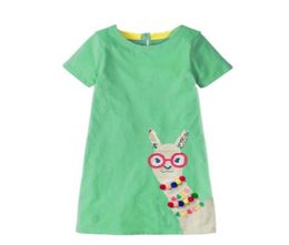 Girls Cotton Tunic Dress Short Sleeve 2019 Summer Princess Dress Cartoon Alpaca Appliques Children Costume for Kids Dresses BY07895255956