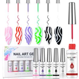 Kits Limegirl Nail Art Line Polish Gel Kit 6 Colours For UV/LED Paint Nails Drawing Polish DIY Painting Varnish Liner Gel Tool Kit