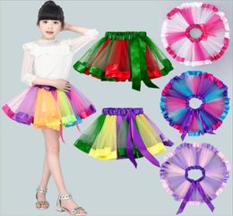 Girls Tutu Skirts Princess Ballet Skirt Kids Designer Clothes Baby Rainbow Mini Skirts Stage Dance Wear Pettiskirts Belt Dance Ski1529721