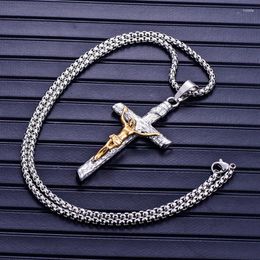 Pendant Necklaces Stainless Steel Titanium Cross Jesus Christ Human Hip Hop Collar Chain Necklace For Women Men Gift Fashion Jewel