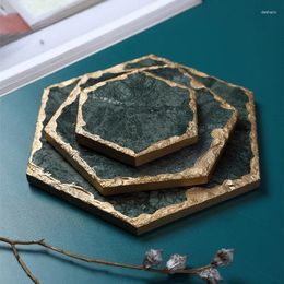 Table Mats Emerald Natural Marble Gold Edge Cup Cushion Hexagonal Round Insulation Fashionable And