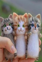 Unfinished Fashion Siamese Hawksbail Tabby Civet Cat Kitty Wool Doll Women Handmade Needle Felt Kit Package DIY Gift For Kids Y0813367417