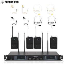 Microphones Phenyx Pro 4x40 Channels Wireless Microphone System Cordless Mic Set Auto Scan 328ft/m Coverage for DJ Church Events PTU7000