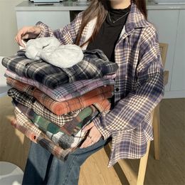 Women's Blouses Women 2024 Autumn Winter Plaid Shirt Fleece Inside Lady Long Sleeve Single Breasted Casual Loose Outwear Blouse Tops