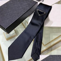 Neck Ties Prad Designer Tie Necktie Mens Women Fashion With Pattern Letters Neckwear Neckties Inverted Triangle Geometric Letter Suit Dh63W