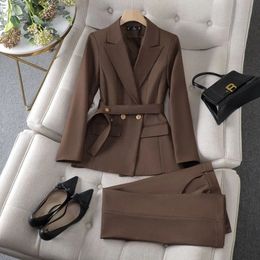 Formal Womens Suit Black Coffee Notch Collar Blazer Pencil Pants Office Pantsuit For Professional Women Casual Work Outfits 240403