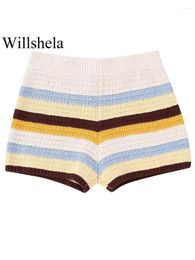 Women's Shorts Women Fashion Striped Knitted Mini Vintage High Elastic Waist Female Chic Lady