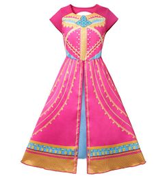 New Style Jasmine Red New Dress Aladdin Princess Fancy Costumes Baby Girl Gorgeous Print Arab Performance Clothing Children Party 8761680