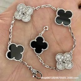 High Quality Luxury of Vancef version Clover Five Flower Gold Electroplated Thick Chain White Fritillaria Bracelet Live Broadcast with logo