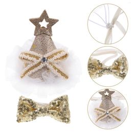 Dog Apparel Three-dimensional Cat Birthday Hat Sparkle Bow Tie Sequin Cotton Polyester Puppy Pograph Collar