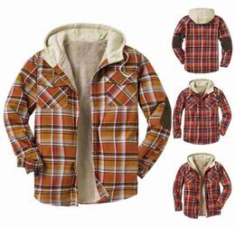 Men039s Jackets Men Retro Vintage Spring Winter Long Sleeve Plaid Shirt Jacket For Checked Coat Overcoat Hooded Pocket9542023