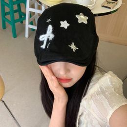 Berets Women Star Bow Black Forward Hat Japanese Retro Versatile Big Head Circumference Beret Showing Face Small Painter Tide