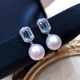 Dangle Earrings Classic Women Blue Cz 925 Silver Needle Stud Imitation Pearl Delicate Female Earring For Party Gift Top Quality Jewelry
