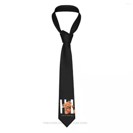 Bow Ties Says Hi Print Teddy Bear Casual Unisex Neck Tie Shirt Decoration Narrow Striped Slim Cravat