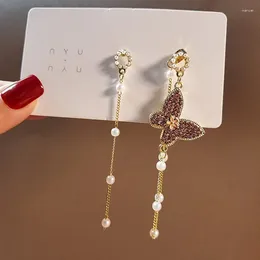 Dangle Earrings Korea Long Women Bow Tassel Earings Retro Asymmetric Pearl Female Temperament Butterfly