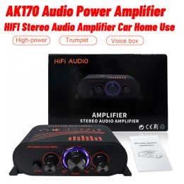 Amplifier AK170 Mini Audio Amplifier RCA Input Portable Sound Amplifier 20W*2 Speaker Amp Dual Channel with LED Light Ring Car Home Use
