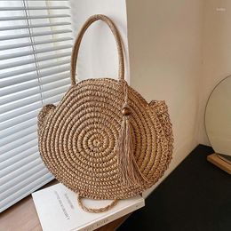 Shoulder Bags Summer Beach Bag Round Straw For Women Rattan Travel Handmade Woven Large Capacity Handbag Female Shopper Tote