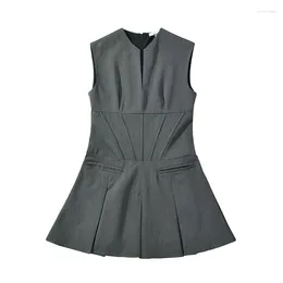 Casual Dresses YENKYE Sexy V Neck Sleeveless Mini Women Back Zipper Slim Waist Elegant Tank Robe