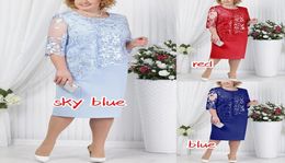 2022 Sheath Lace Short Mother Of The Bride Dress plus Size Half Sleeve Marriage Party Knee Length Jewel Neck Chic Woman Evening Dr3828870