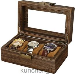 Watch Box for Men-3 Slots Watch Organiser CasePU Leather Watch Display Storage Box with Glass Lid