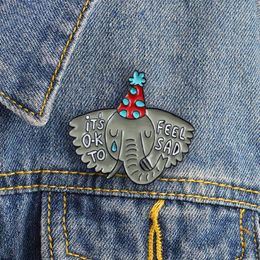 Its OK TO FEEL SAD Elephant Metal Enamel Brooch Animal Enthusiasts Association Bad Pin Pins Backpack Jewellery Accessories