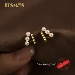 Stud Earrings ITSMOS S925 Sterling Silver Vintage Synthetic Pearl V-shaped French Earstuds Elegant Jewelry For Women