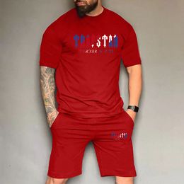 Mens t shirt Trapstar tracksuits short sleeved set with rainbow letters gradient towel embroidery loose casual shorts set M-3XL 79KE#