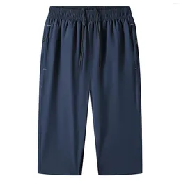 Men's Shorts Summer Casual Loose Stretch Waisted Drawstring With Pockets Solid Colour Simplicity Cropped Pants For Male