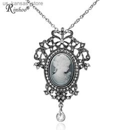 Pendant Necklaces Rinhoo Necklaces Pendants Jewelry For Women Vintage Cameo Queen Flower Beauty Head Crystal Pendant Necklace Sweater Long Chain240408