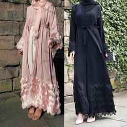 Ethnic Clothing Elegant Thick Fluffy Lace Tassel Abaya Muslim Dress Full Length Dubai Female Flare Sleeve Islamic Wy1333 Dropshiping