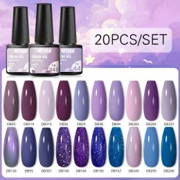 Gel 20/10PCS Gel Nail Polish Set Purple Glitter Semi Permanent Soak Off UV Led Hybrid Gel Varnishes Base Top Coat Nail Art Gel Kits