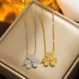 High version Original 1to1 Brand Necklace Girl Style Full Diamond Clover Necklace for Women 18K Lucky Heart Designer High Quality Choker Necklace