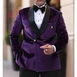 Men's Suits Latest Design Velvet Men Blazer Purple 1 Piece Fashion Shawl Lapel Wedding Tuxedo Jacket Slim Fit Prom Party Dinner