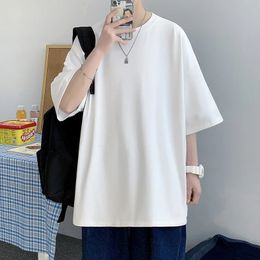 Mens Cotton Fashion Tshirt Solid Mens Summer T-shirts 5XL Male Oversized Tee Shirts Funny White Casual T Shirt For Man 240325