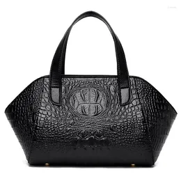 Drawstring Middle-aged Women's Bag Fashion Handbag Crocodile Pattern Female Leather Retro Messenger Mature Woman