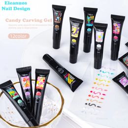 Gel Eleanuos 5D Candy 3D Gel 12 Colors Set Embossed Nail Shape Nail Design Painting Full coverage Textured Colored Paint Lining Gel