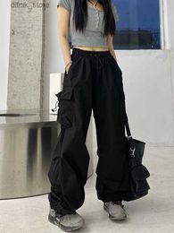 Women's Jeans Zoki Strtwear Hip Hop Cargo Pants Women Fashion Pockets Oversize Loose Trousers Summer Bf Korean High Waist Wide Leg Pants New Y240408