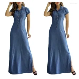 Party Dresses Europe And America Cross Border Long Dress Shirt Collar Split Pocket Large Swing Casual Denim