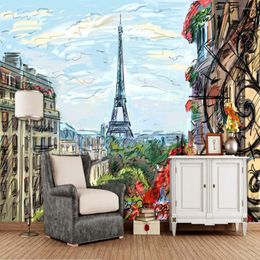 Wallpapers Paris Eiffel Tower Painting 3D Wallpaper Papel De Parede Living Room TV Sofa Wall Bedroom Papers Home Decor Bar Mural