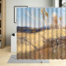 Shower Curtains Wheat Fields Curtain Nature Ripe Yellow Garden Landscape Bathroom Waterproof Screens With Hooks Washable Fabric