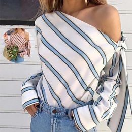 Designer Tops Wome Blouses Women Shirt Clothing Lady Off Shoulder Lace Up Unique Stripe Shirts Seasons Date Casual Vacation Preferred Attire Wuxh789