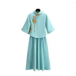 Work Dresses Hanfu Traditional Chinese Clothing For Women Fashion Ethnic Style Embroidery Vintage Casual Skirt Two Piece Sets Womens