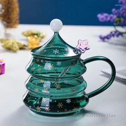 Mugs 1pc Christmas Tree Shaped Single-layer Cup Cute Cartoon Green High Borosilicate Glass Juice Coffee Breakfast Milk